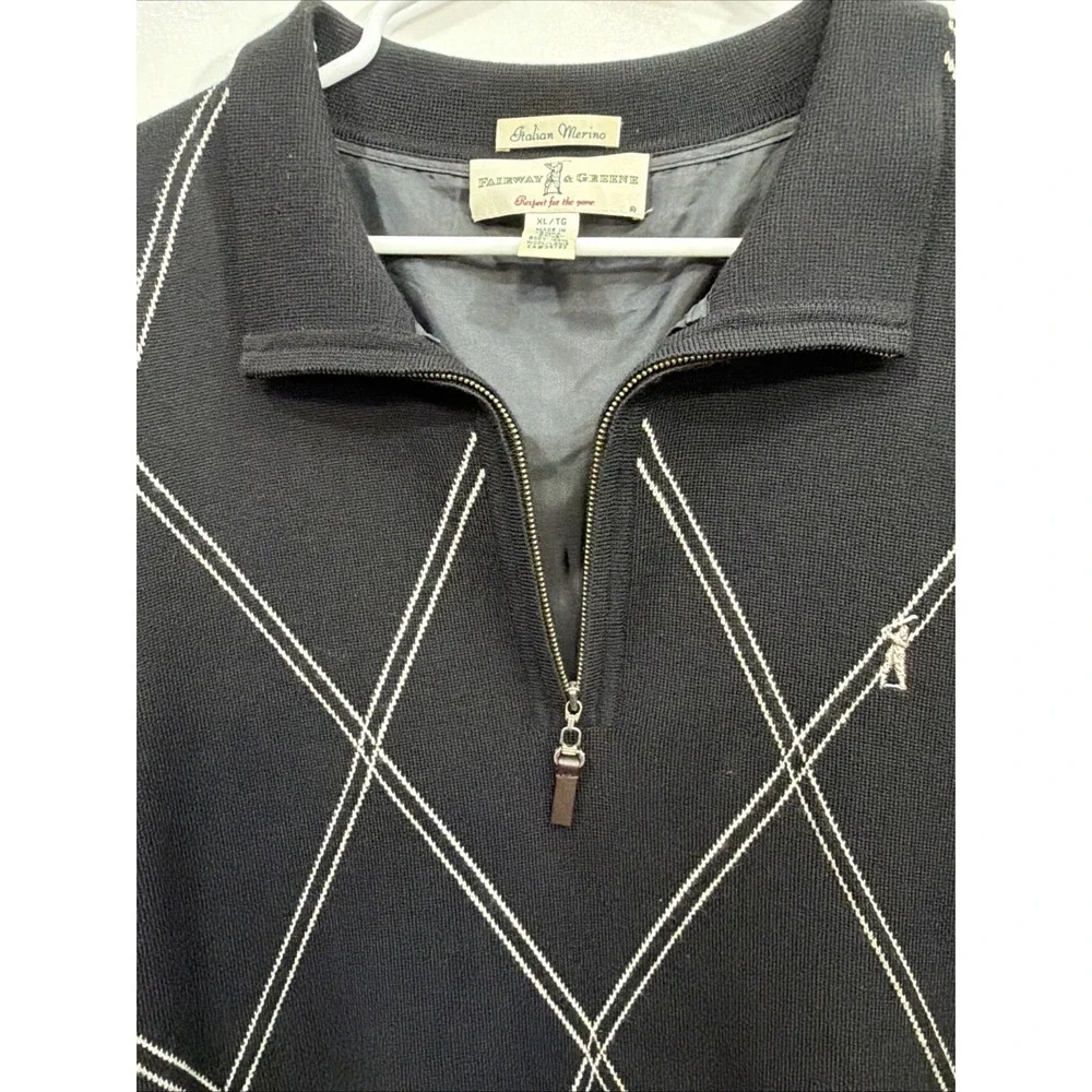 Fairway & Greene Italian Merino Wool Black 1/4 Zip Golf Sweater Wind Vest XL